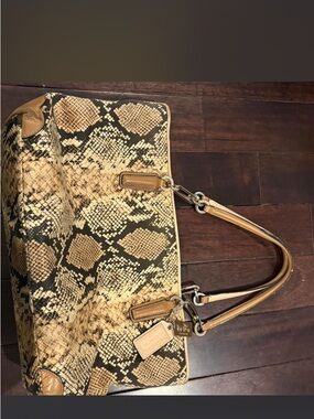 Coach Snake-Print Shoulder Bag in Tan and Black